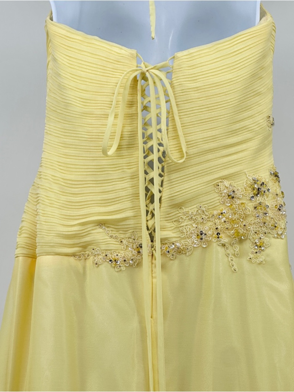 Elegant Yellow Prom Dress Beaded Halter Spaghetti Strap Size 14 - Picture 8 of 12